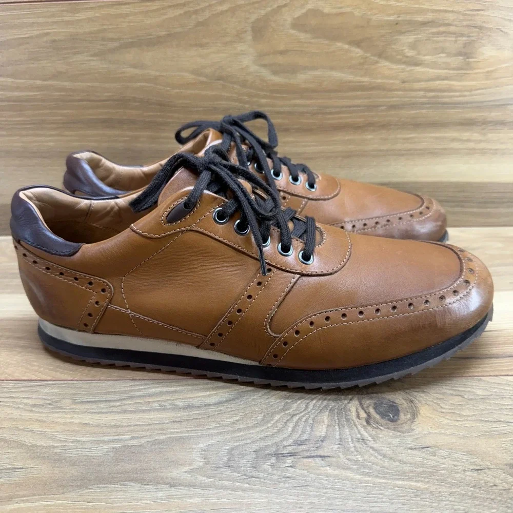 Johnston & Murphy Mens Dress‎ Sneakers 10.5 M Saddle Brown Leather